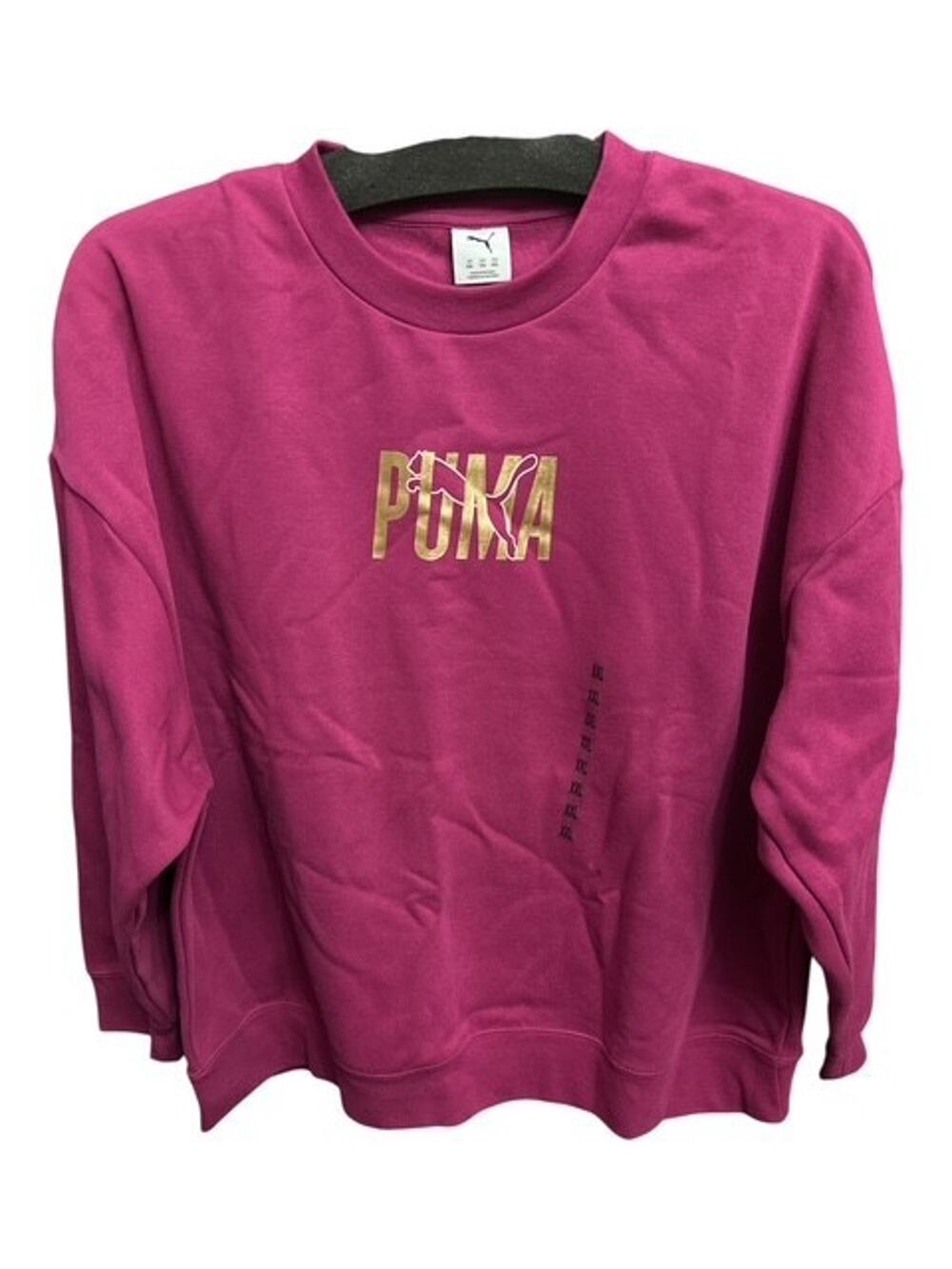 Puma Womens XXL Sweatshirt Purple Berry Gold Logo Crew Neck Soft Fleece Lined